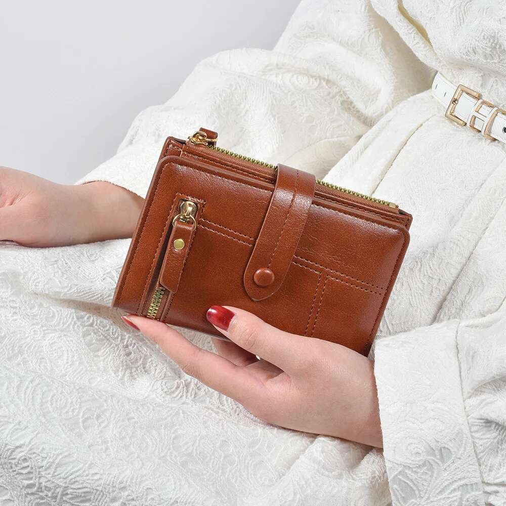 New Ladies Europe And America High Quality PU Leather Short Folding Purse Vertical Double Zipper Fashion Women's Wallet