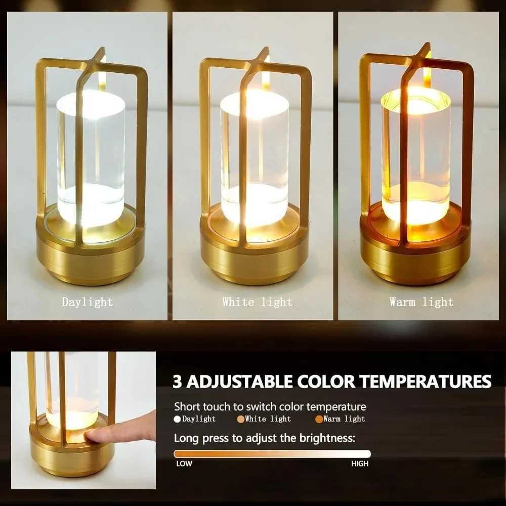 Rechargeable Retro LED Table Lamp - Cordless Touch Dimming Plastic Desk Light for Bedroom Bar OutdoorM251125