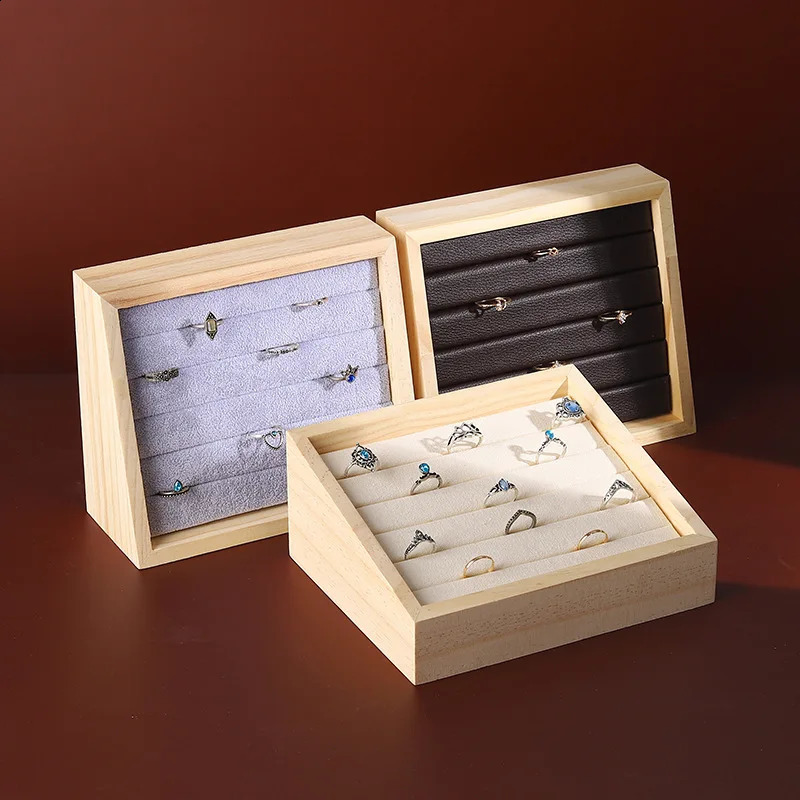 1pc Wood Jewelry Display Tray Pendant Earrings Stand Holder Ring Cases Box Desktop Jewellery Storage Rack Counter Showcase Props 250424