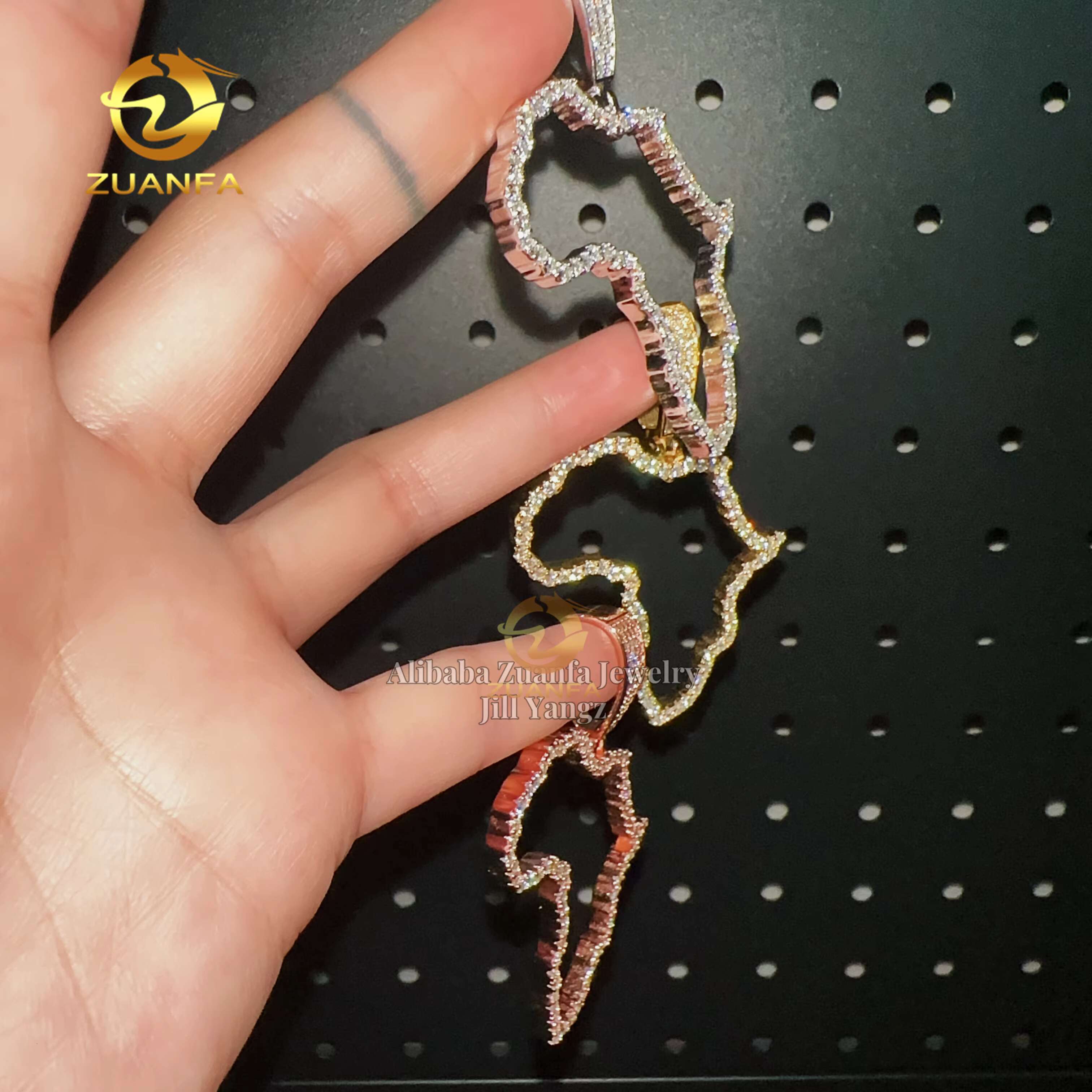 Pass Diamond Tester Ready to Ship Moissanite Pendants African Map 925 Solid Silver Iced Out Jewelry Custom Moissanite Pendant