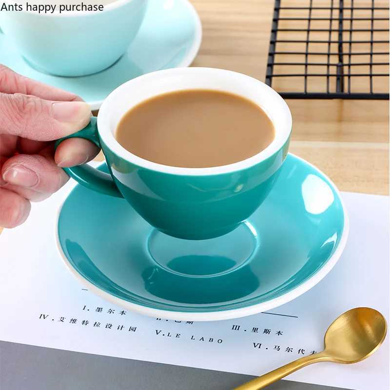 150ml Coffee Cup Saucer White Rim Solid Color Ceramic Mug Cappuccino Cups Coffee Mug Milk Tea Cup Afternoon Tea Cups Milk Mugs Y251125