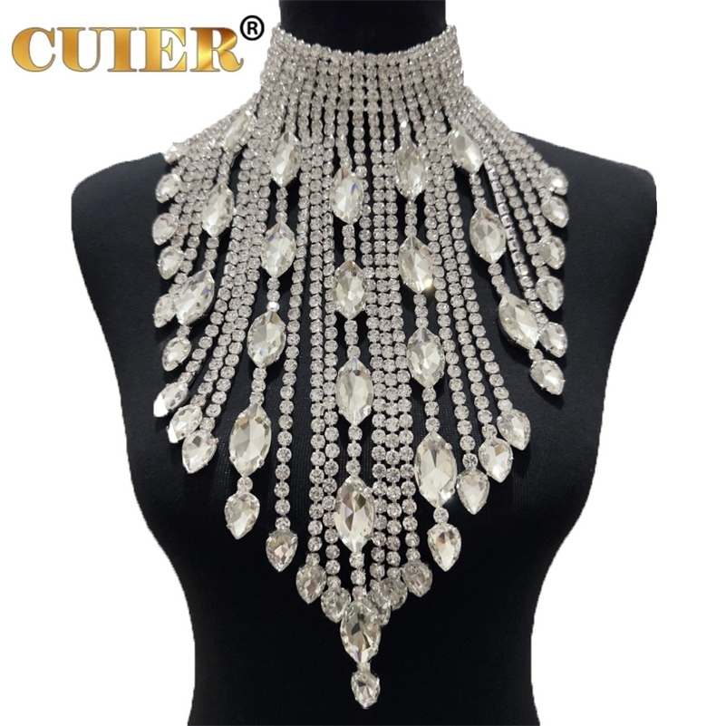 CuiEr 40cm long SS28 rhinestone chain tassel stunning crystal AB Lrregular necklace suitable for womens suffocation jewelry glass wedding 250408CJ