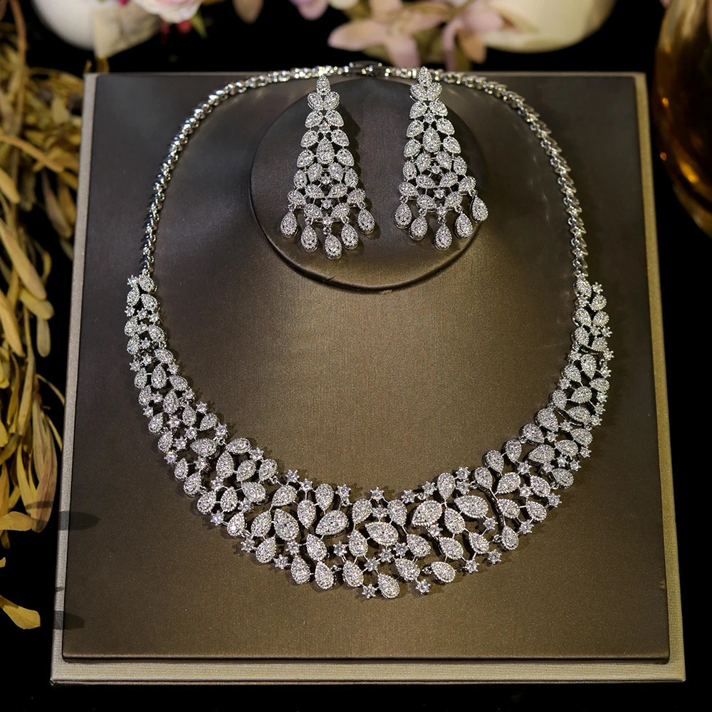 ASNORA Gorgeous CZ Crystal Zirconia Silver Color Necklace Europe Bridal Wedding Party Dubai Jewelry Set for Women 2024 250417