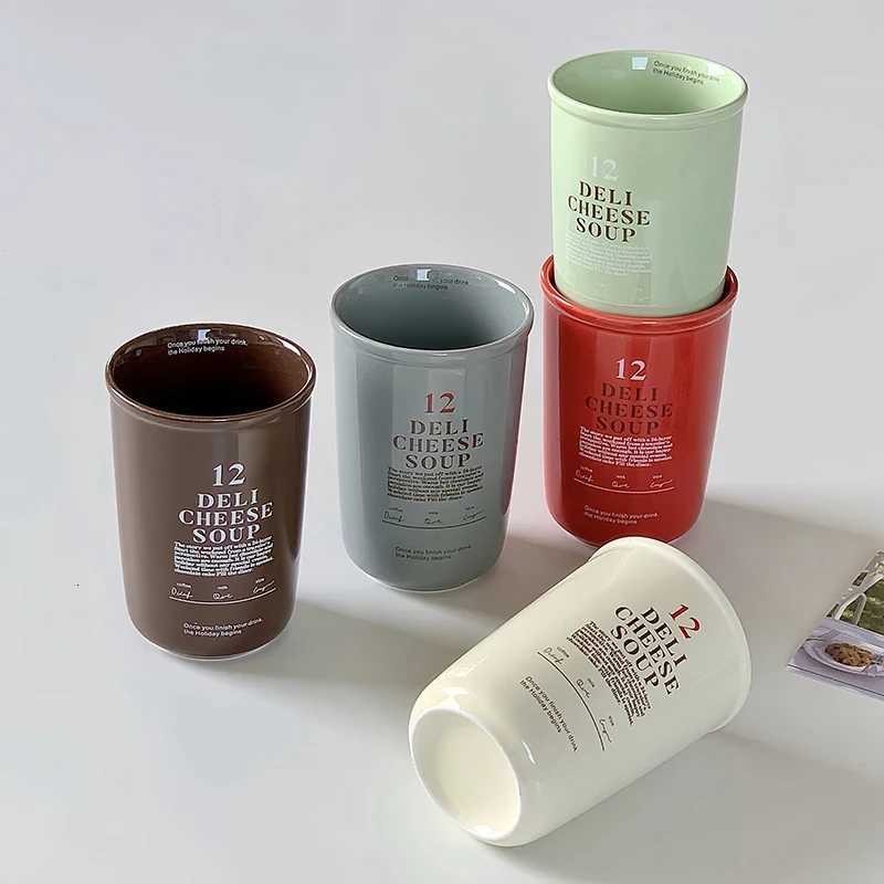 400ml Korean Style Ceramic Water Cup Ins Style Letter Juice Drinkware Exquisite Round Hand-held Mug Household Casual Coffee Cups Y251125