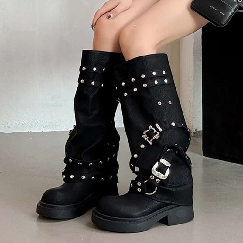 Women Flats Knee High Designer Platform Walking Shoes New Trend Motorcycle Boots Fashion Mujer Zapatos