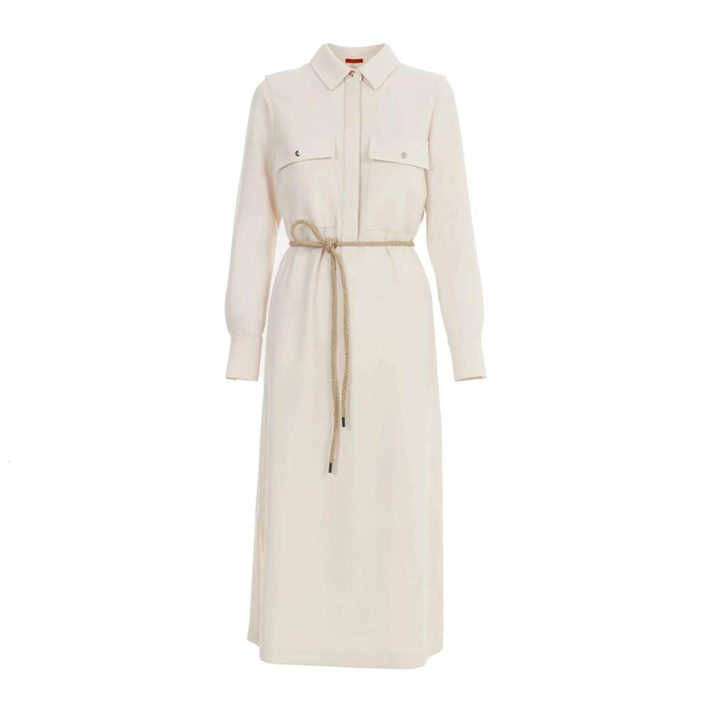 2025 Summer Elegant Lady Women Button Female Casual Solid Loose Long Sleeve Mid Length Dresses
