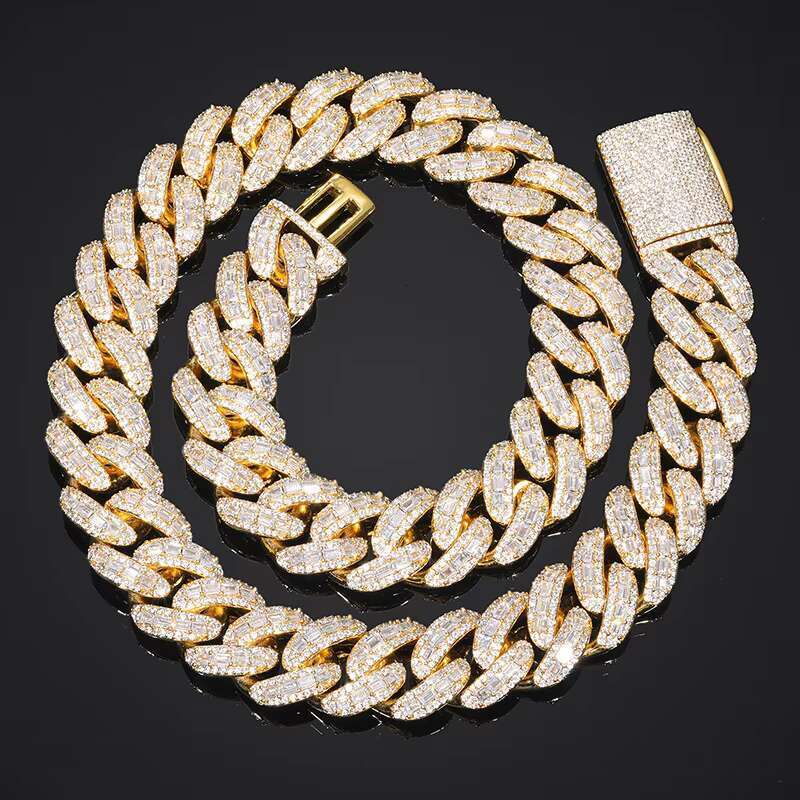 18MM 5A Synthetic Zirconia Iced Out Fashion Jewelry Necklaces Men Bracelets Women Mens Brass 18K Gold Plated Cuban Link Chain