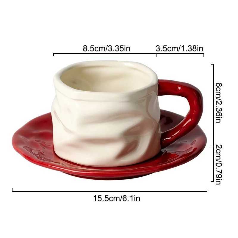 230ml Ceramics Mug Exquisite Pleated design Ceramics Coffee Cup and Saucer Set European style Afternoon tea cup Romantic gift Y251125