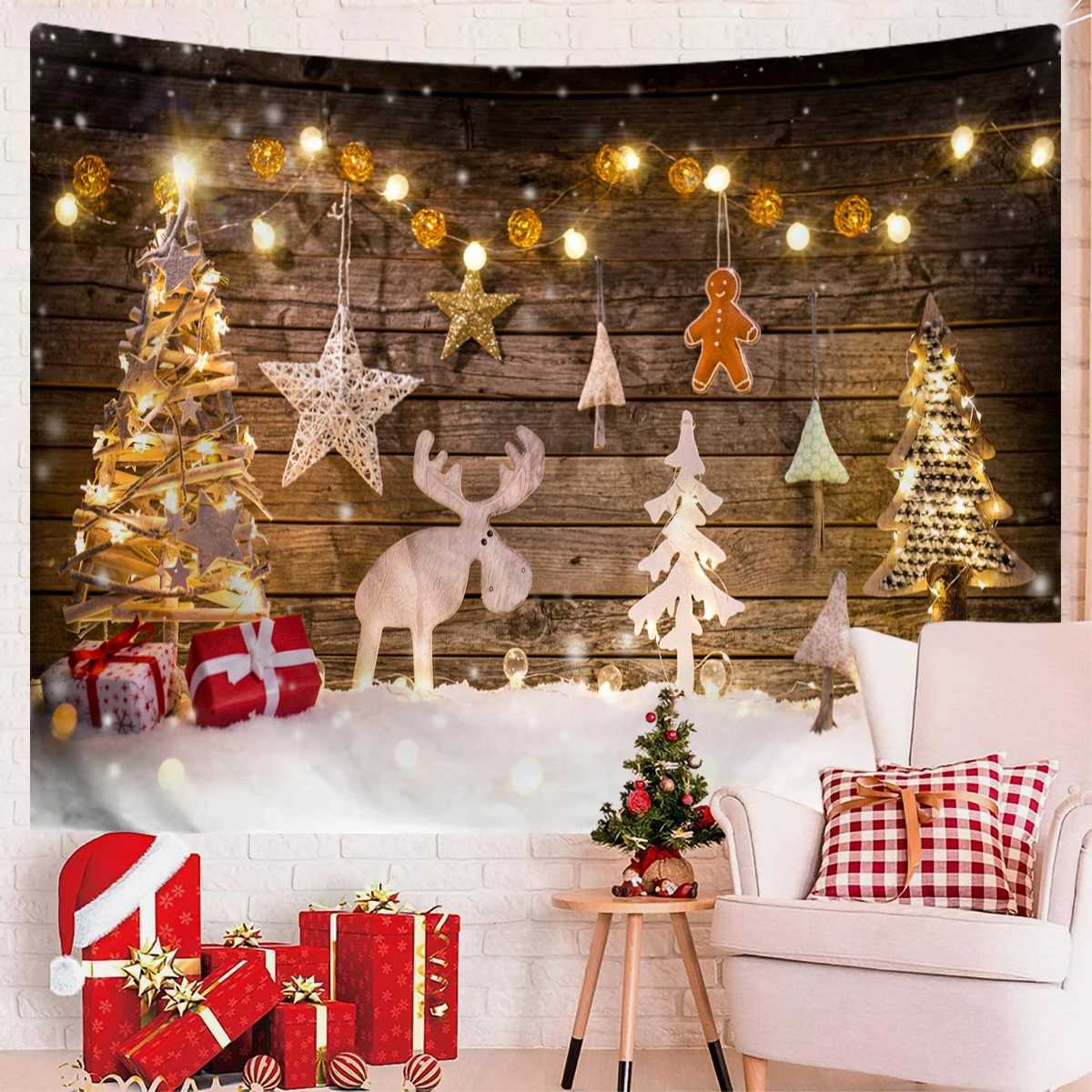 1pc Christmas Decorative Tapestry Christmas Snow Scene Photography Background Cloth Christmas Tree Decorative TapestryM251125