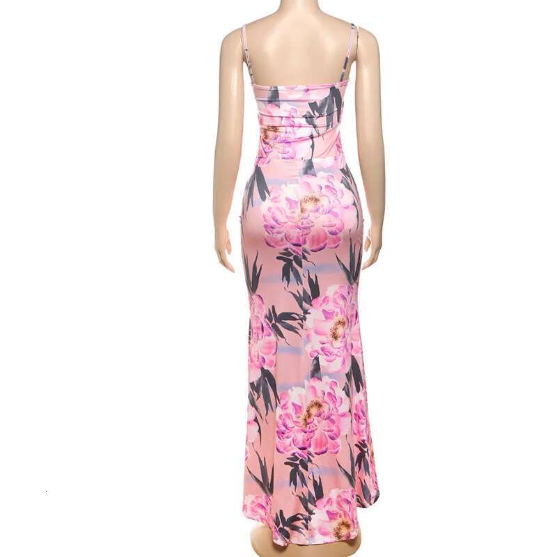 Dongdumaoyi Townlike Floral Print Slim Bodycon Dress Women Spaghetti Strap Spring Summer Nightclub Sexy Party Maxi Long Dresses
