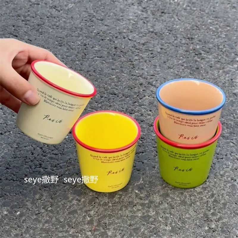 Korean Style Espresso Cup Retro Letter Paper Design Ceramic Hand-held Mug Household Coffee Cups Drinkware Y251125