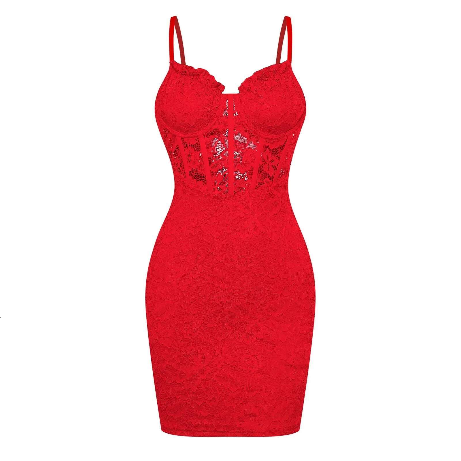 Dongdumaoyi Womens Floral Lace Dresses Elegant Cocktail Party Evening Dress Sexy V Neck Hollow Out Strap Bodycon Clubwear Mini