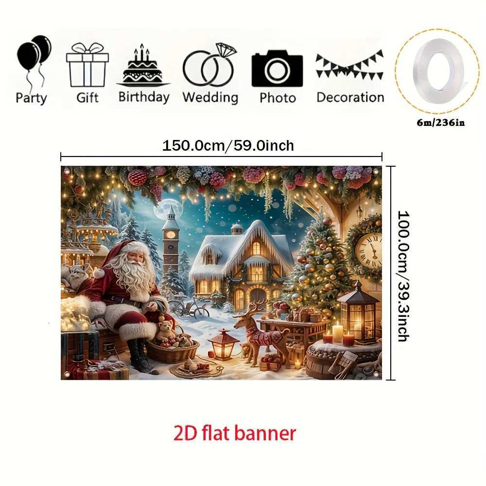 tapestry Festive Christmas - Durable Polyester Santa Claus Gingerbread House Scene with Snowy VillageM251125