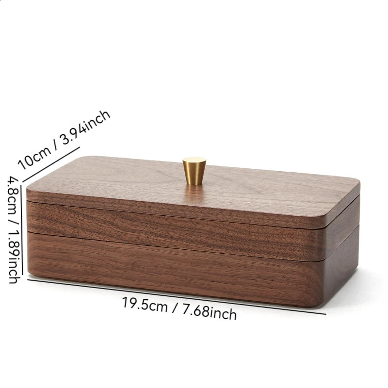 Black walnut wooden jewelry box storage box Delicate earrings stud necklace high-grade double-layer dust-proof anti-oxidation 250424