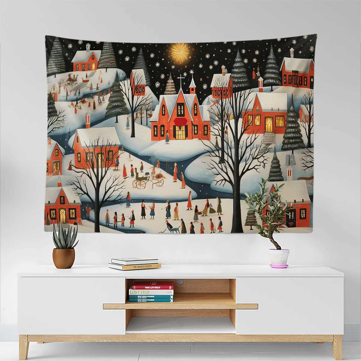 1pc Christmas Town Print 90g Festival Tapestry Multi Size Living Room Bedroom Wall Decoration Background Cloth Machine WashableM251125