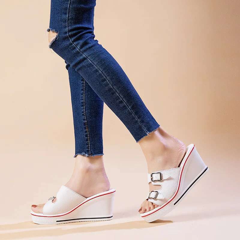 Summer new muffin thick-sole heightened wedge canvas slippers casual large-size waterproof platform high-heeled women's sandals