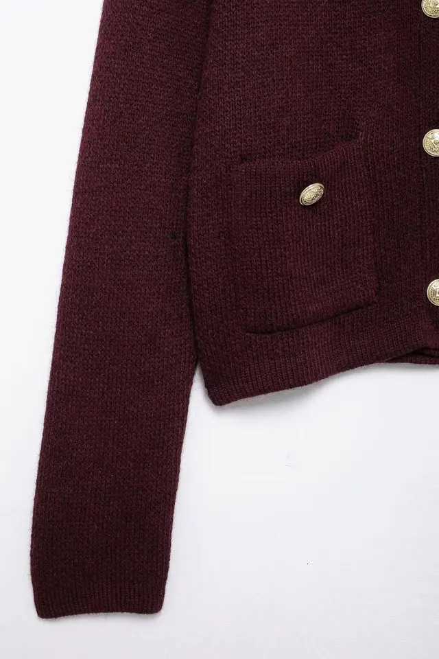 Winter Autumn Knitted Cropped Cardigan Sweaters For Women Long Sleeve Buttons Cardigans New Wine Red Knitwears Tops ClothesT251125