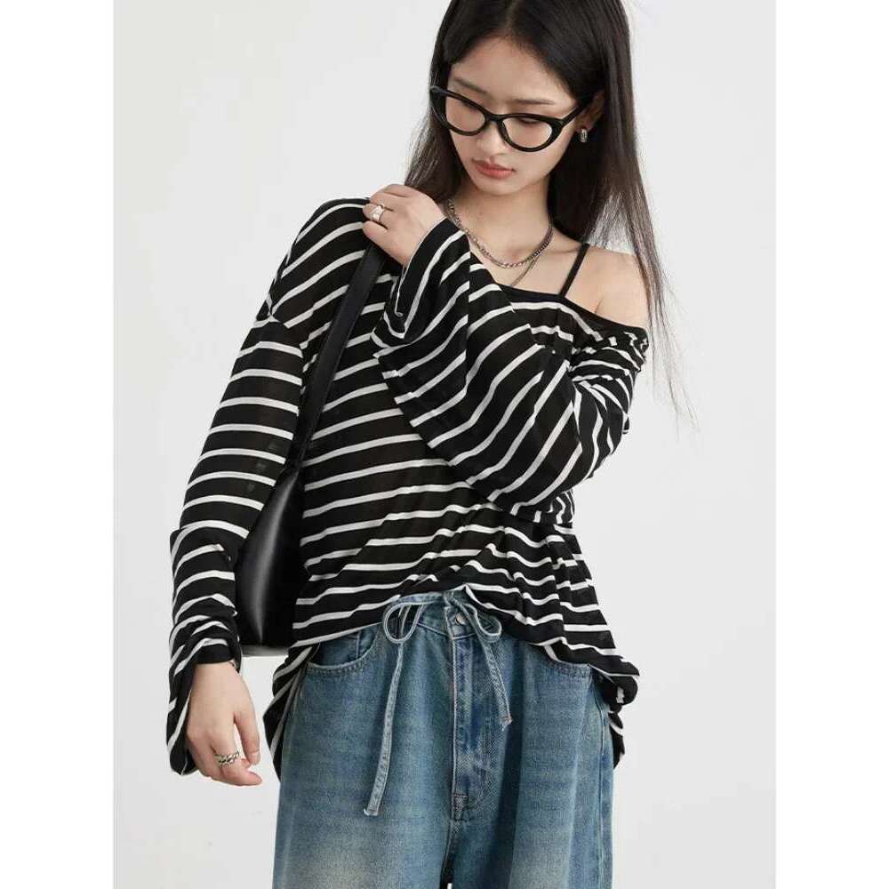 CHIC VEN Women Sweaters New Striped Knitted T-Shirt U Collar Long Sleeve Hoodie Top Autumn 2024