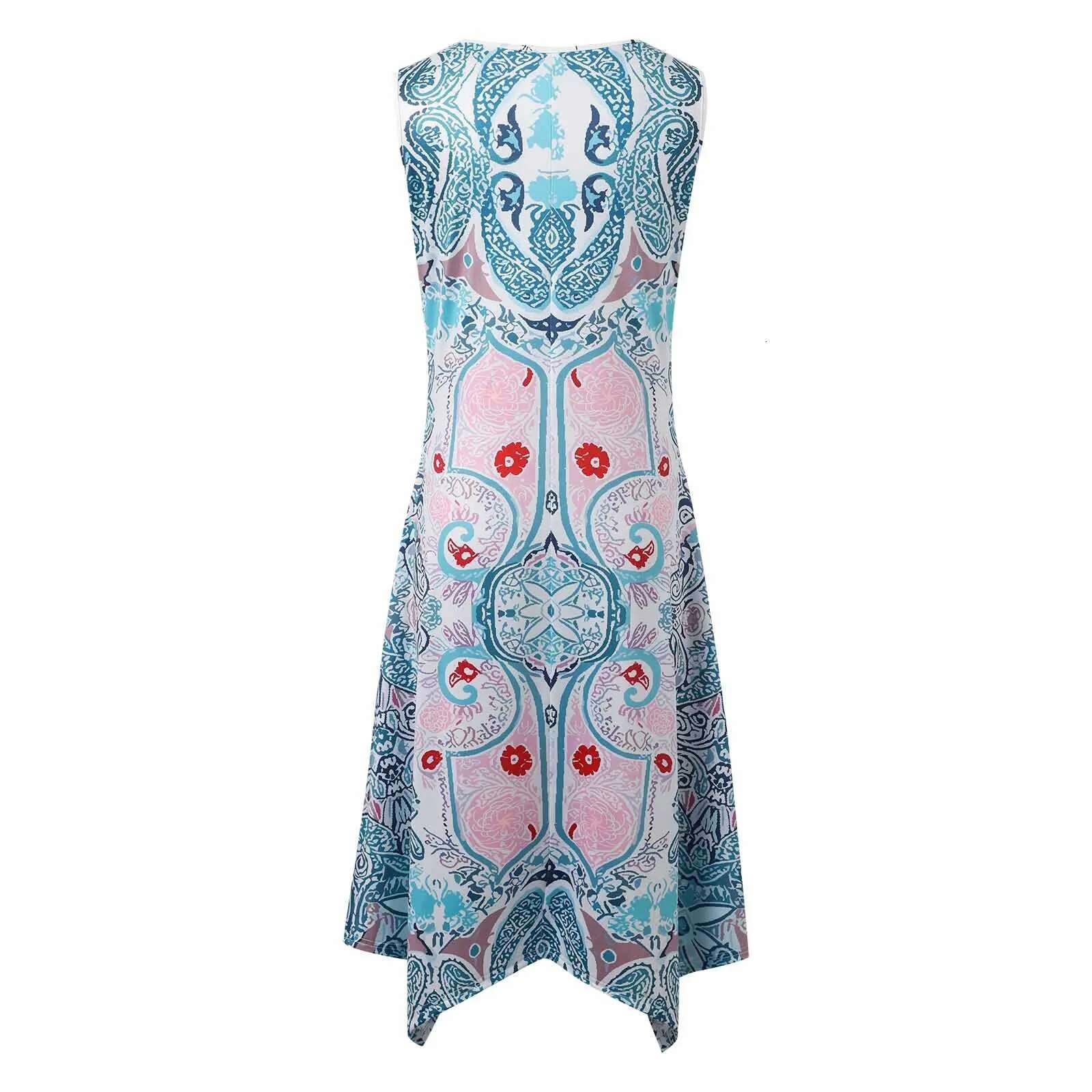 Dongdumaoyi Women S Summer Dresses Casual Fashion Ankle Sleeveless Dress Bohemian Print Beach Resort Style Long
