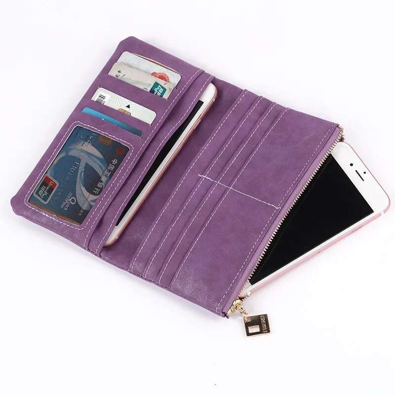 2023 New Fashion Women Wallets Drawstring Nubuck Leather Zipper Wallet Women's Long Design Purse Two Fold More Color Clutch