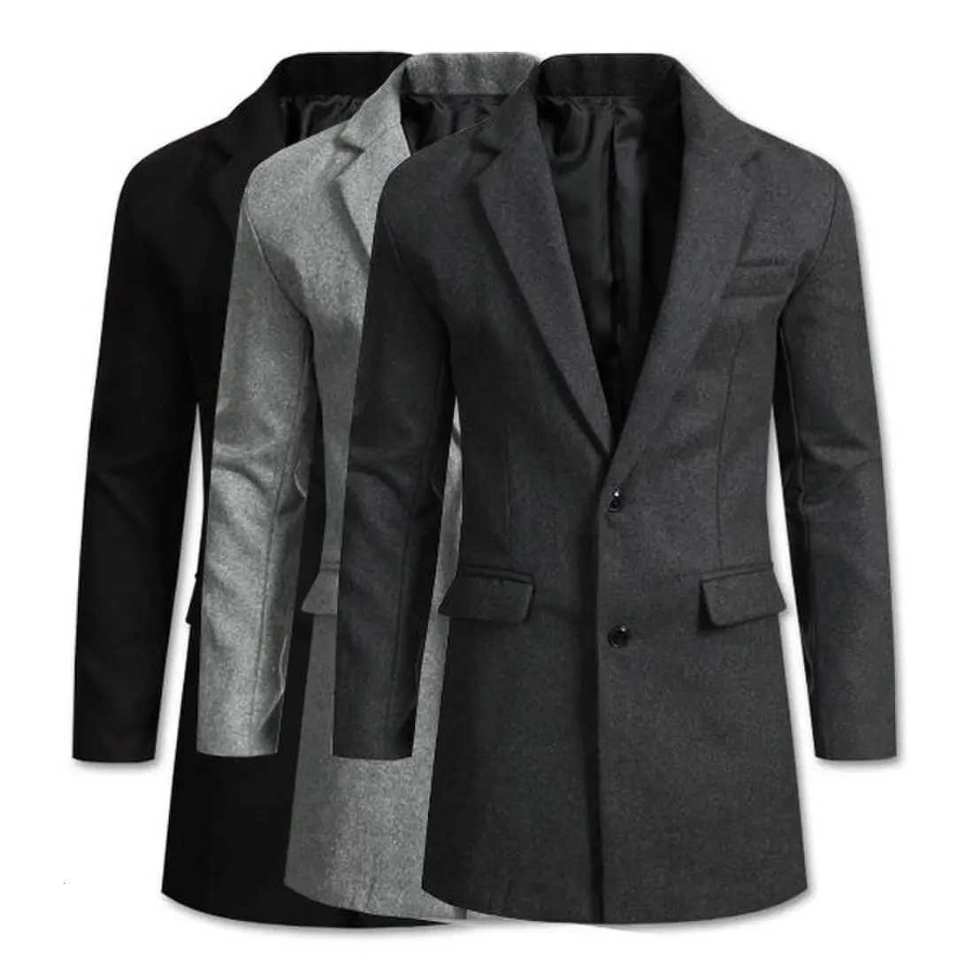 Winter Mens Jackets Officewear Outerwears Smart Casual Suit Lapel Coat Solid Jackets Man Mid-length Mens Single-Breasted SuitsT251125