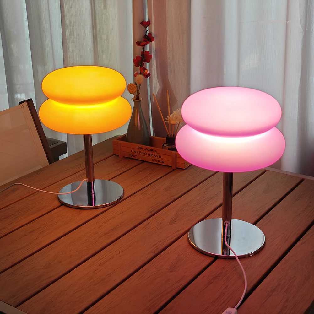 Nordic Bauhaus Macaron Glass LED Desk Lamp DimmingAtmosphere Lamps Eye Protection Night Lighting Girl Bedroom Bedside DecorM251125