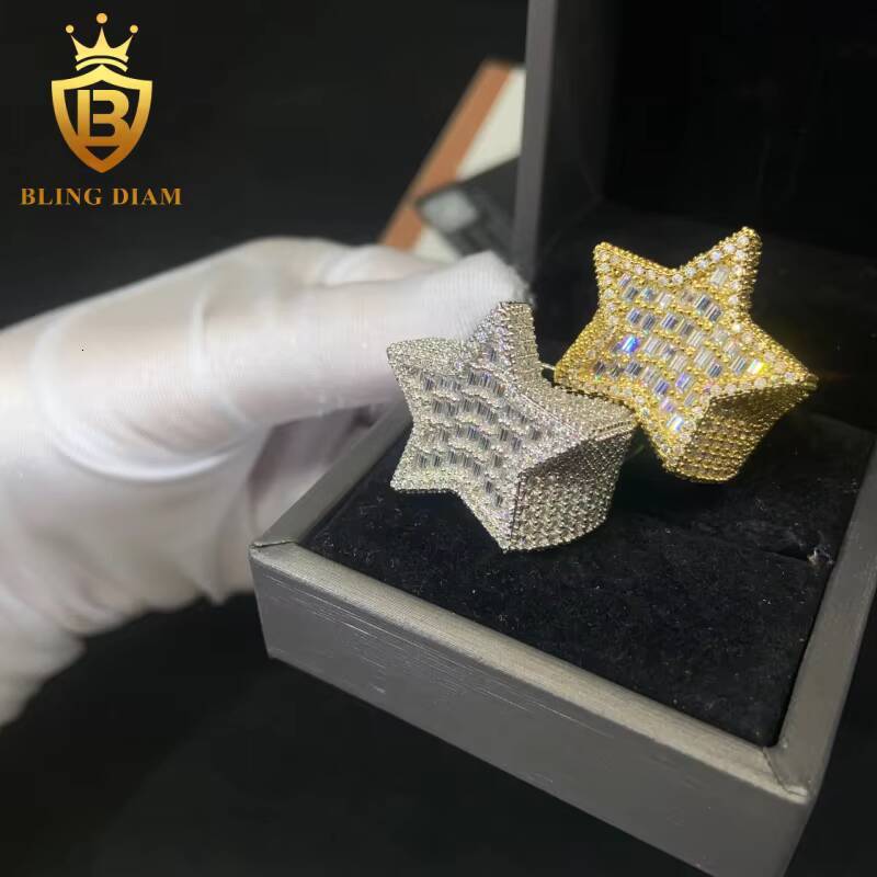 925 Sterling Silver Moissanite Ring Star-Shaped Ring Iced Out Moissanite HipHop Style Jewelry Ring Pass Diamond Test in Stock