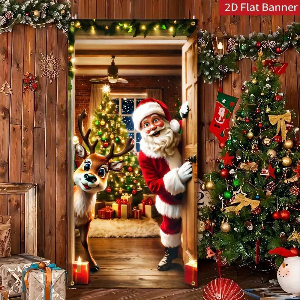 VIKAMA Santa Claus reindeer Christmas Day door curtain tapestry banner easy to install atmosphere decoration tapestryM251125