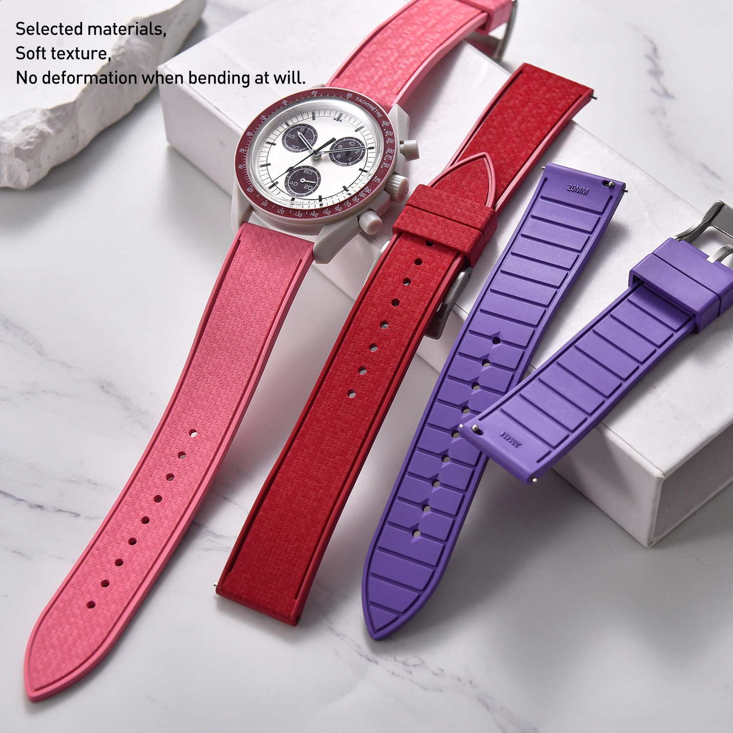 High Quality FKM Rubber Watch Strap 20mm 22mm Mosaic Quick Release Watch Bands Diving Waterproof Soft Wristband 250425