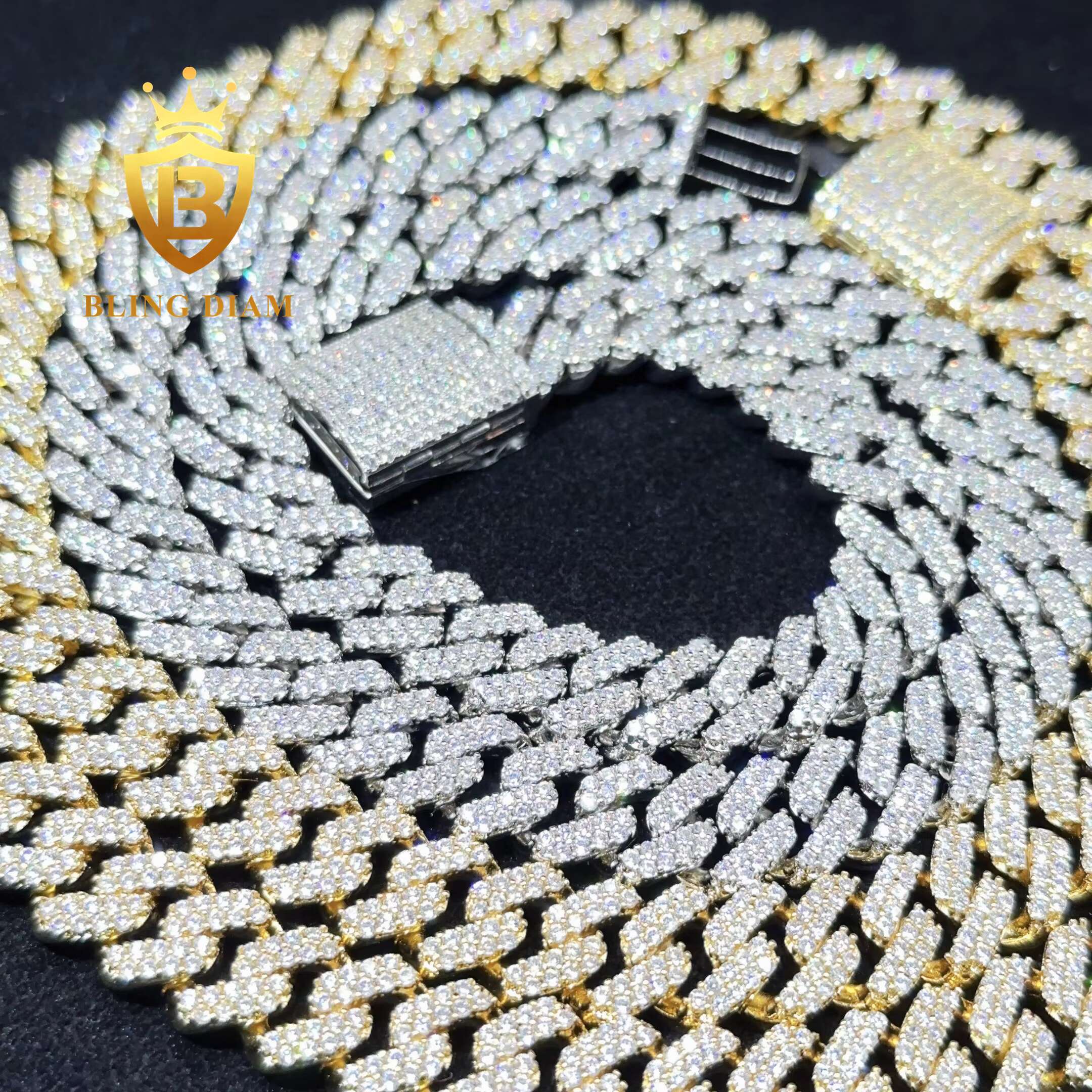 Fine Jewelry Hiphop 13mm Gold Plated Iced Out Brass 2 Rows 5a+ Moissanite Diamond Cuban Link Chain Moissanite Miami Necklace