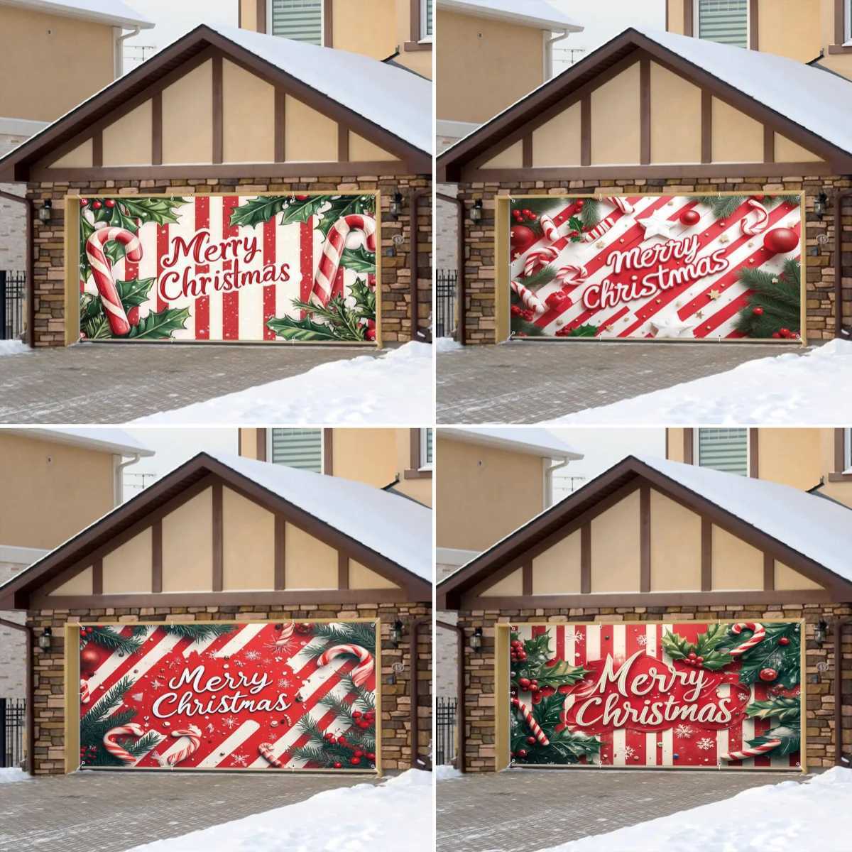 Merry Christmas Outdoor Backdrop Sweet Candy Green Leaf Design Home Courtyard Large Banner Garage Door Background DecorationM251125