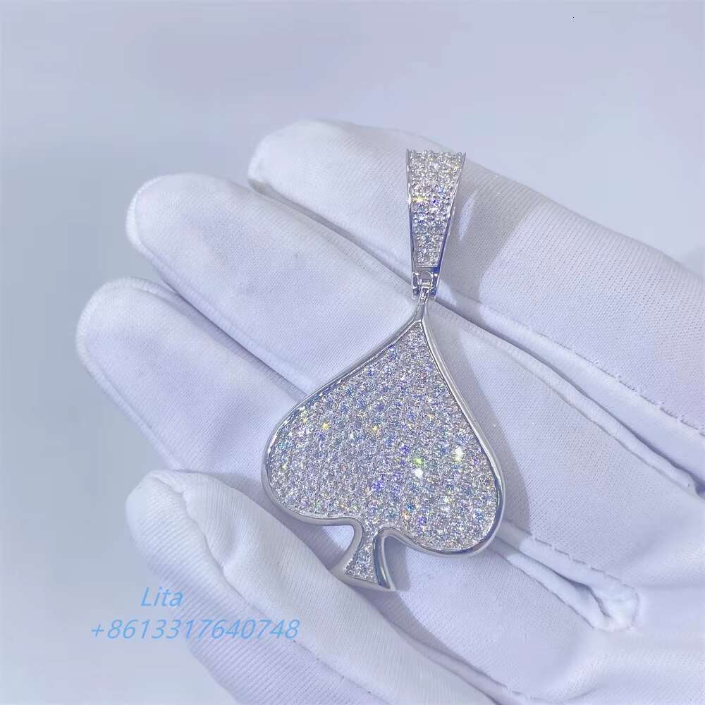 Factory Price 925 Sterling Silver Poker Fully Diamond Pendant Iced Out Silver Chain Moissanite Pendant Men