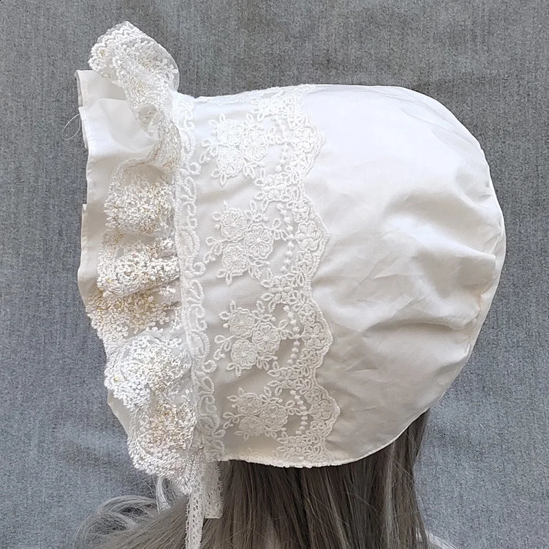 Medieval Vintage Maid Cosplay Pumpkin Cotton Cap Lace-up Adjustable Hat Women Girls Lolita Lace Bonnet Ruffled Hat 250420