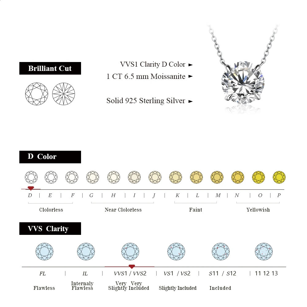 Diamond 6.5mm 1CT Womens Necklace Pendant 925 Womens Necklace Party Bridal Exquisite Jewelry 250408CJ