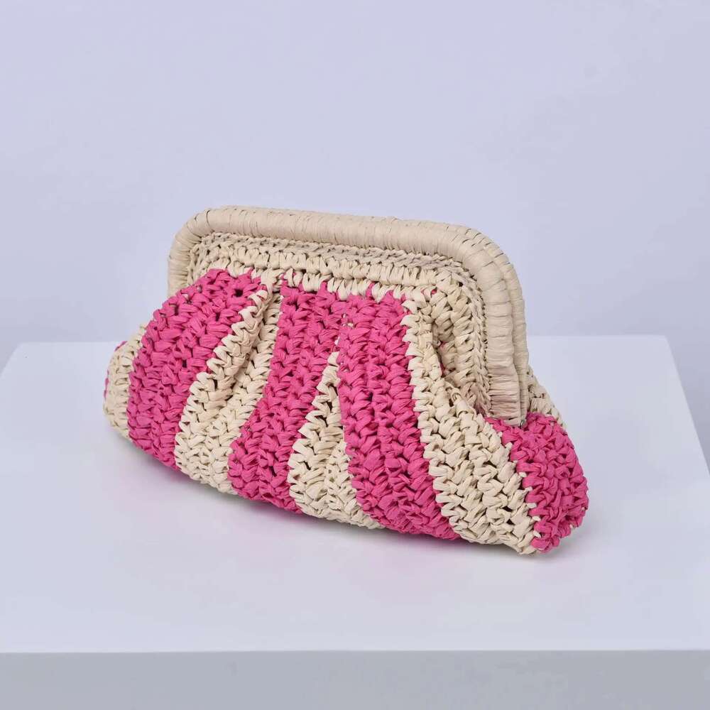 Designer Bag 2025 Fashion Striped Straw Clutch Casaul Shell Paper Woven Women Shoulder Crossbody Bags Handmade Summer Beach Bag 2024Bali Purse Luxury 