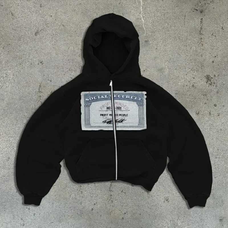 Y2k Fashion Hoodie New Harajuku Hip Hop PM Printed Long Sleeve Coat Loose Zipper Hoodie Retro Sportswear Mens Street Clothing M250425
