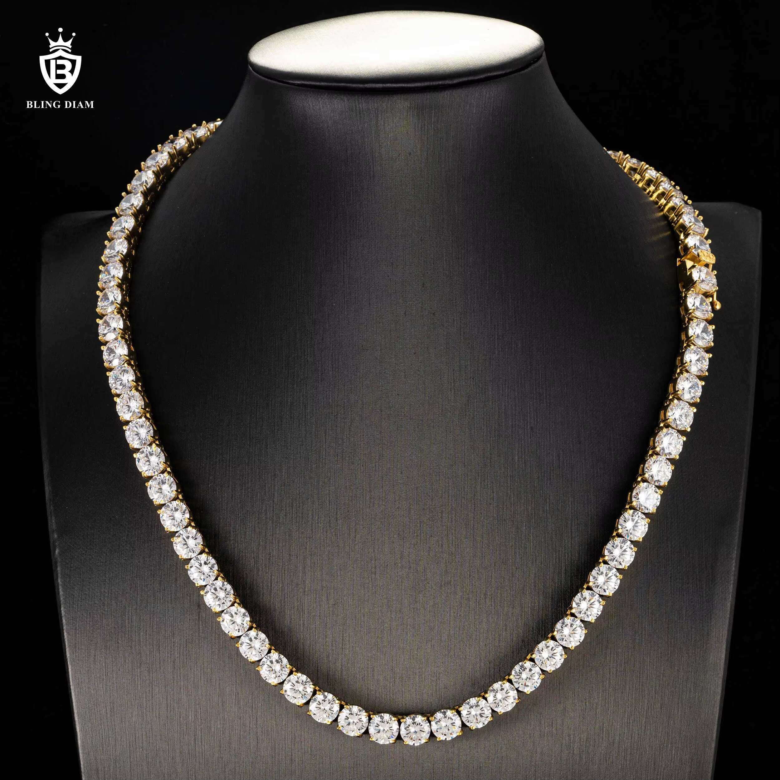 Wholesale Mens Jewelry Custom 8mm Hiphop Tennis Necklace Stainless Steel 5a Moissanite Tennis Chain