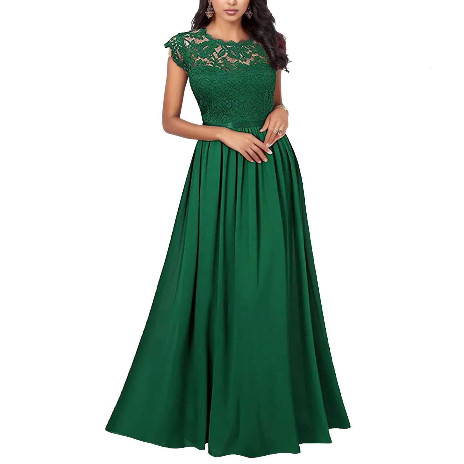 Dongdumaoyi New Women S Elegant Lace Long Dress A Line O Neck Sleeveless Floor Length Gown Evening Party Birthday Vestidos