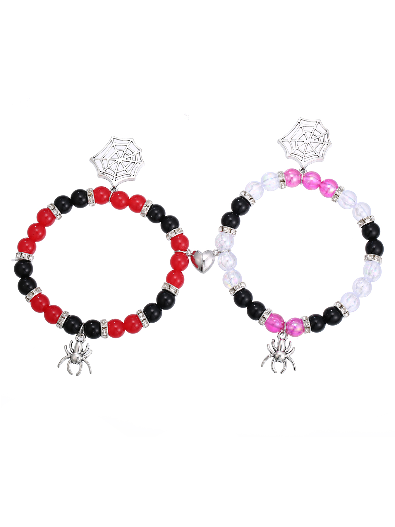 2Pcs Spider and Web Matching Couples Spider Charm BFF Bracelets Couple Bracelets
