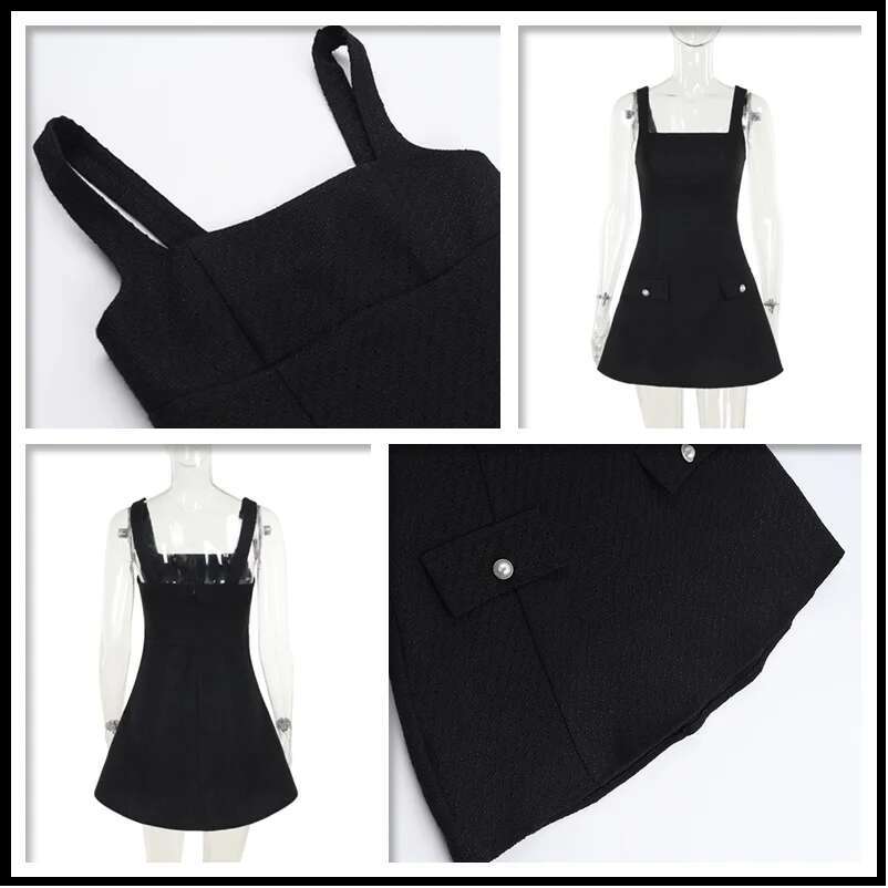 Dongdumaoyi Townlike Pockets Waist Wrap A Line Dress Women Spaghetti Strap Mini Summer Backless Nightclub Sexy Party Dresses