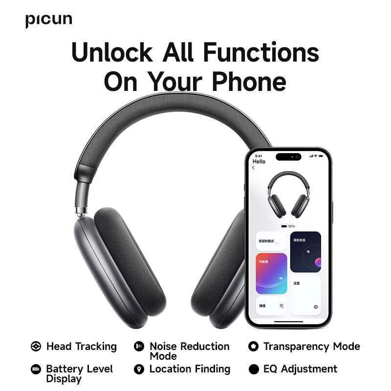Picun F8 Pro Wireless Headphones Head Tracking 3D Spatial Audio -52dB ANC HIFI Bluetooth Headset ENC HD Mic Low-Latency APP