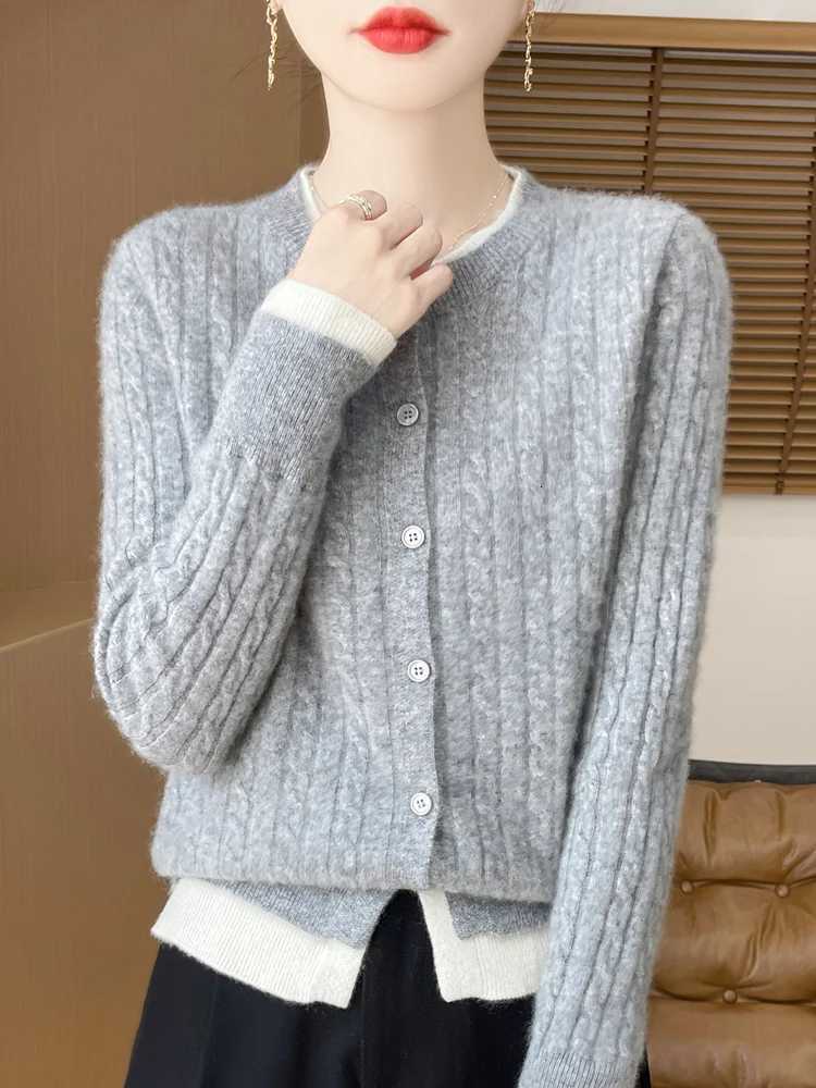 2025 New Fall Winter Wool Cardigan Long Sleeve O-Neck Collar Knitwear Womens Classic Twisted Flower Sweater Fashion Leisure TopT251125