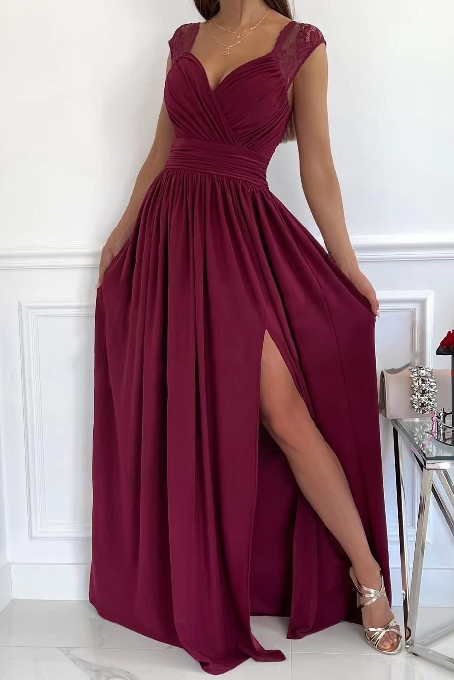 2022 sleeveless lace backless hem split womens dress