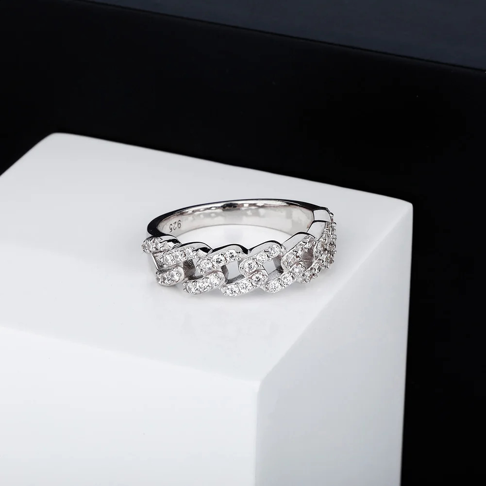 TOPGRILLZ Cuban Link Ring 100% 925 Sterling Silver Ring Iced Out Cubic Zirconia Hip Hop Personalized Jewelry For Gift 250425