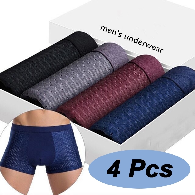 Yeah High quality 4pcs bamboo boxer suit short mens ultrafine fiber boxing underwear compression elasticity 250417