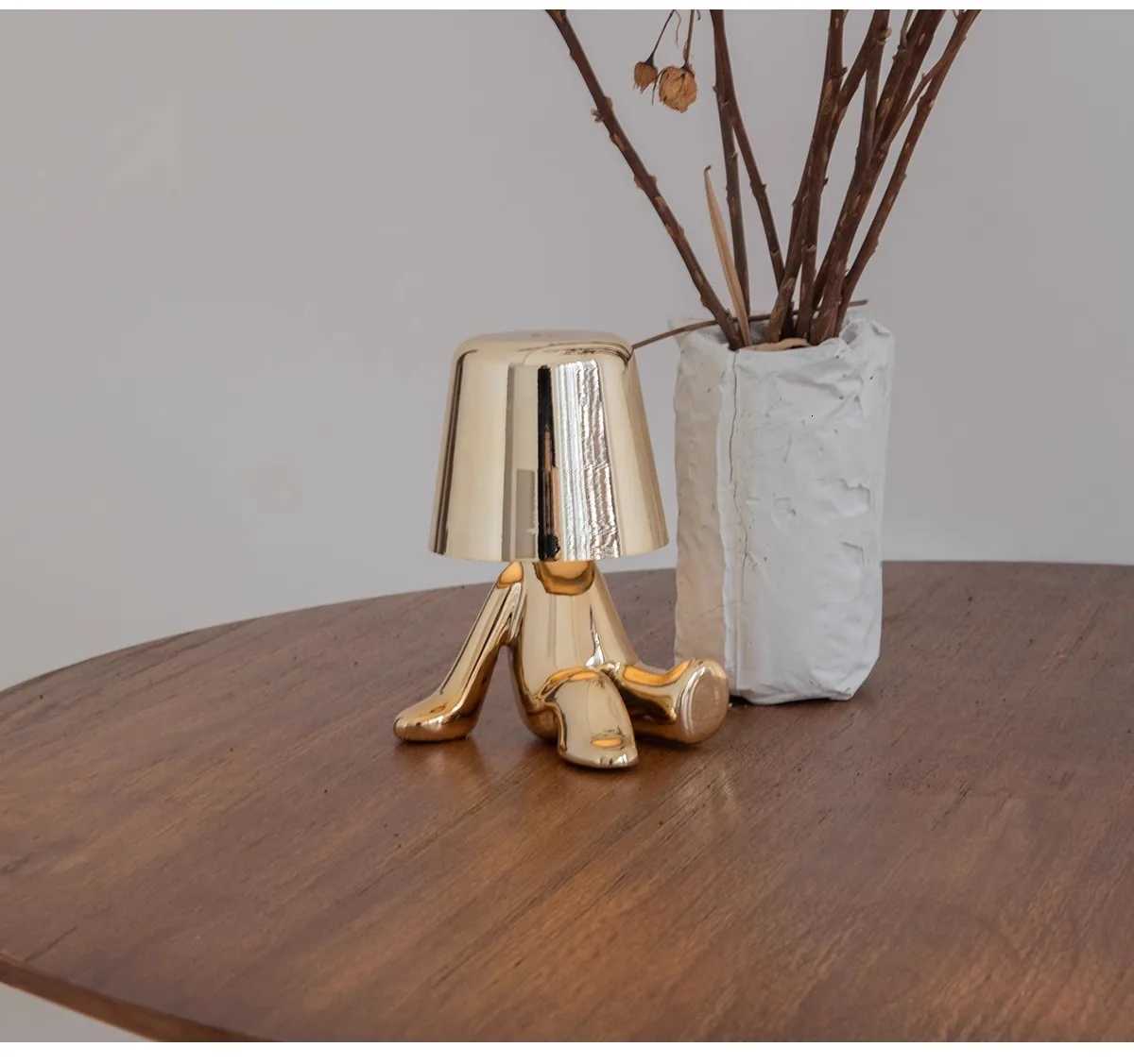 Nordic style little golden man USB charging desk lamp touch switch desktop decor night light luxurious resin desk lamp YX856GLM251125