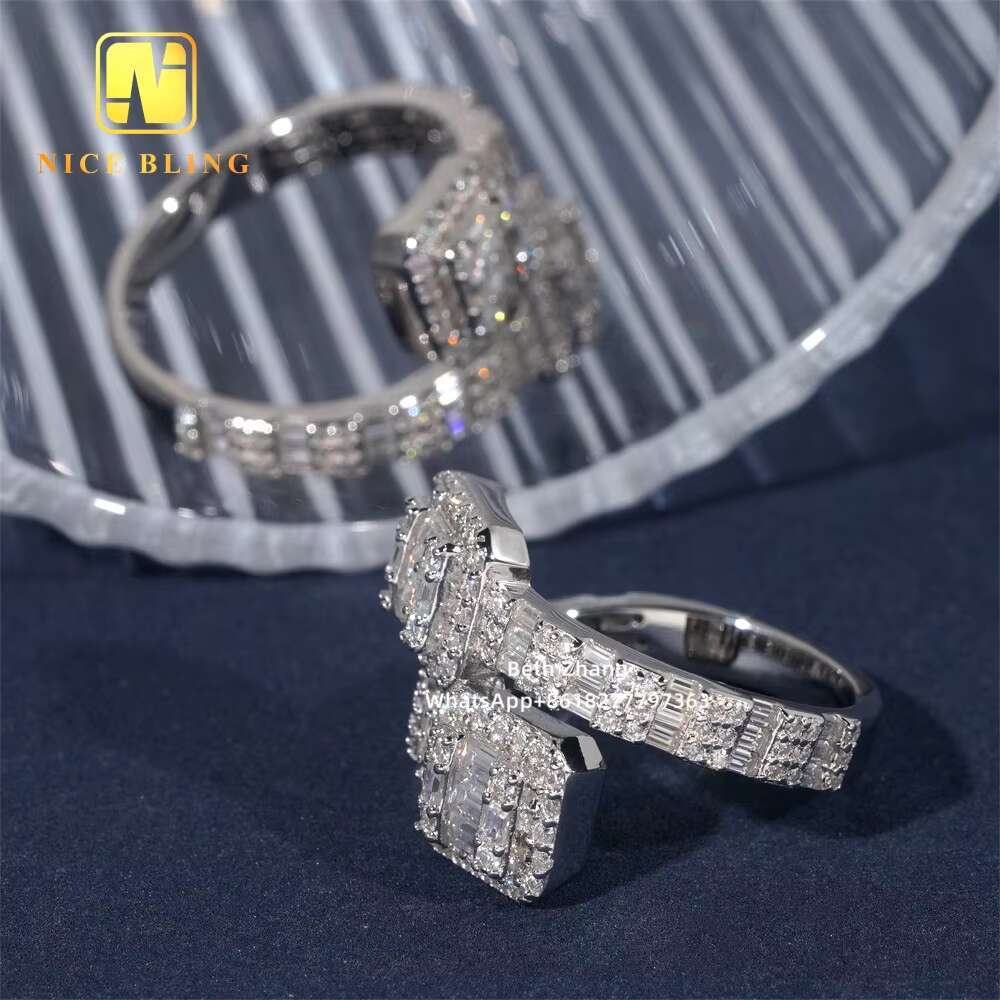 Anti Stress Ring Custom Hip Hop Jewelry S925 Baguette Cut Moissanite Diamond Engagement Ring for Men
