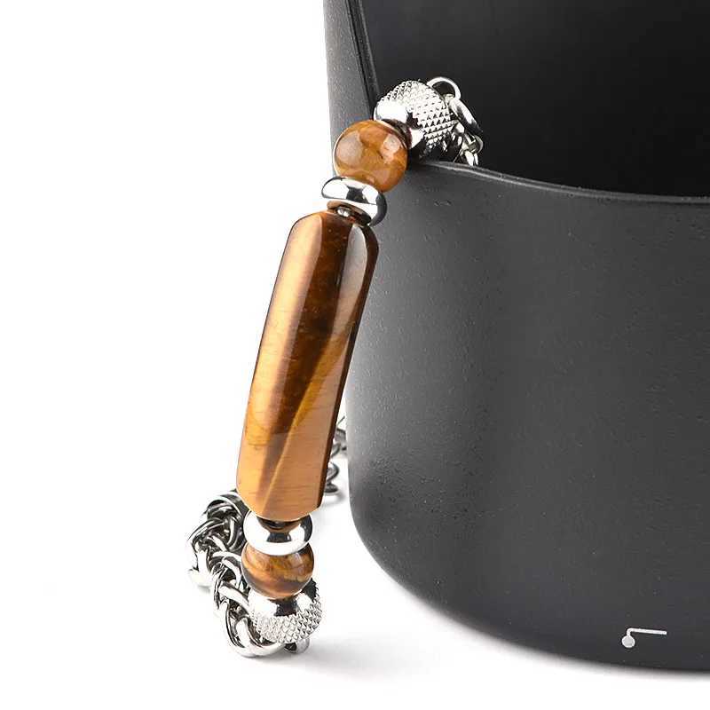 3 Colors Stainless Steel Cuban Chain Bracelet Men Adjustable Unfading Tiger Eyes Obsidian Stone Braslet Cool Riding Accessories J251125