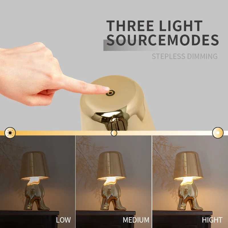 LED Little Golden Man Table Lamp Minimalist USB Bedroom Bedside Table Light Nordic Personality Luxury Design Room DecorationM251125