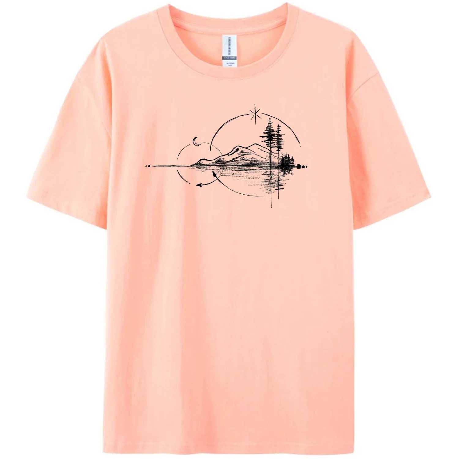 Mens Geometry Mountain Short sleeved Printed Casual T-shirt 180GMS 100% Cotton Funny Graphic Outdoor Natural Summer T-shirt W250425